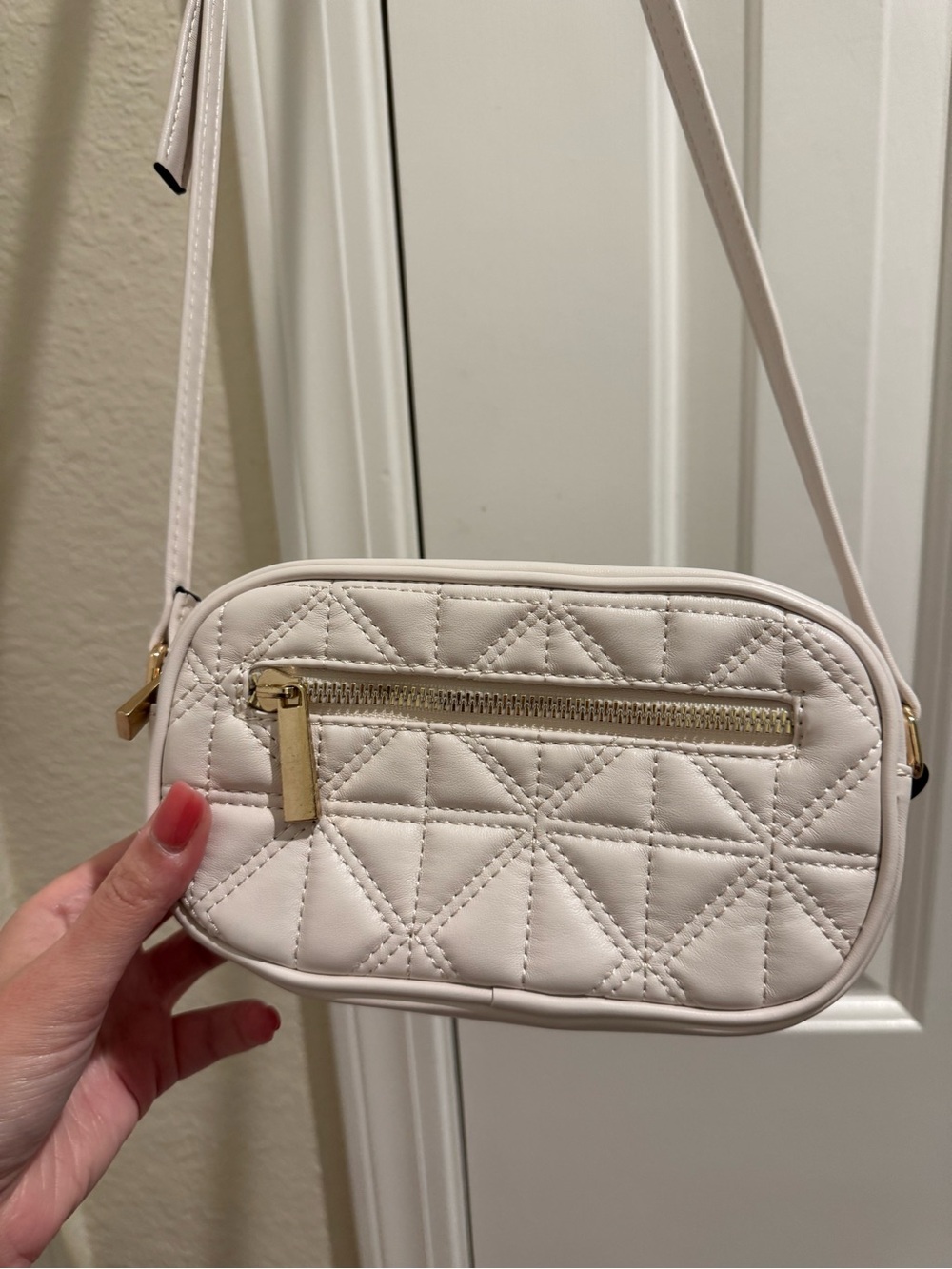 White Crossbody Bag with Gold Zip from Forever 21